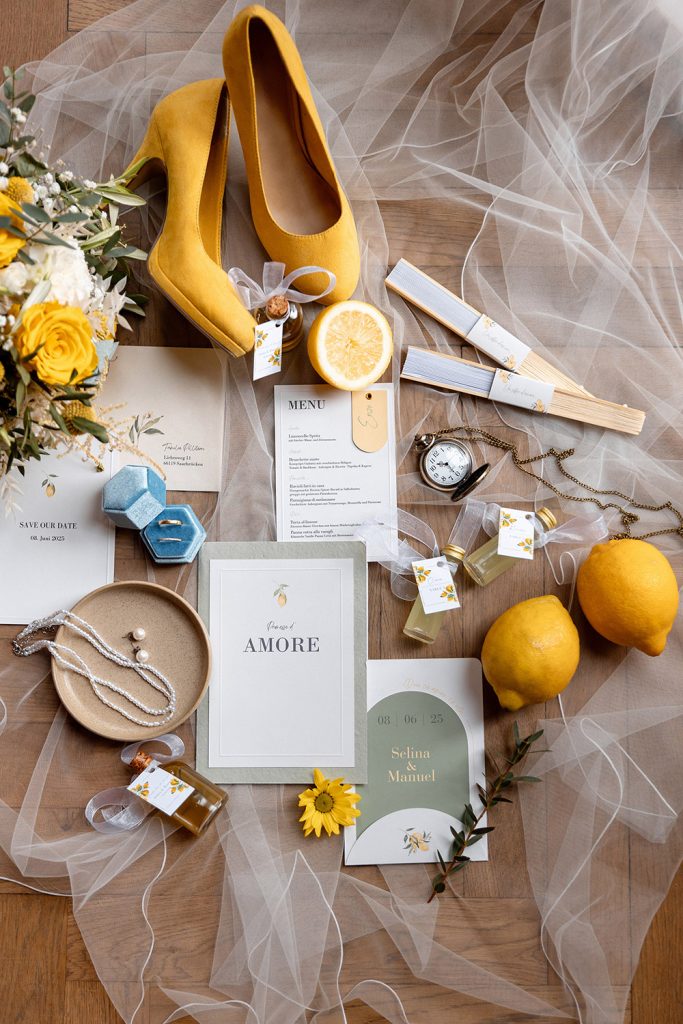 wedding photographer in Europe flat lay rings