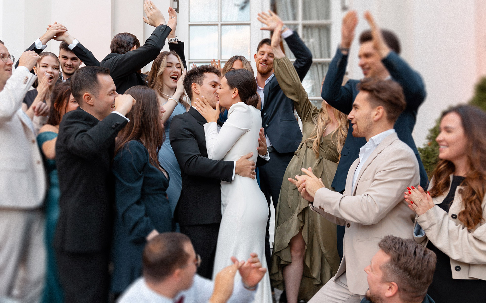 destination wedding ceremony Europe outdoor romantic kiss