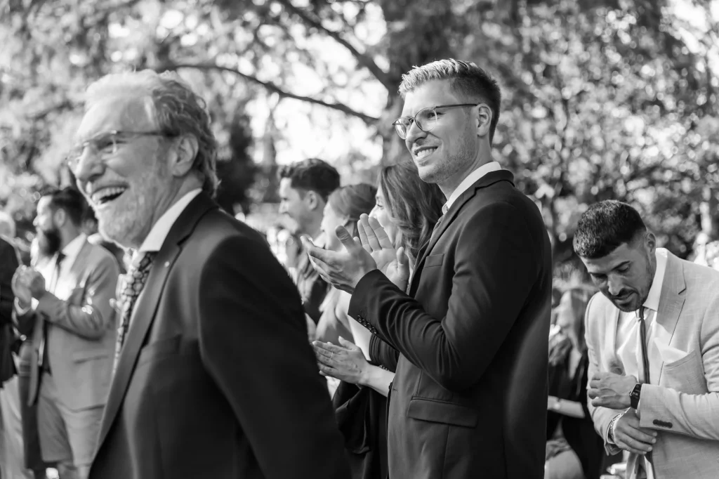 the bride cries with happiness, the groom gives a beautiful speech, the guests rejoice