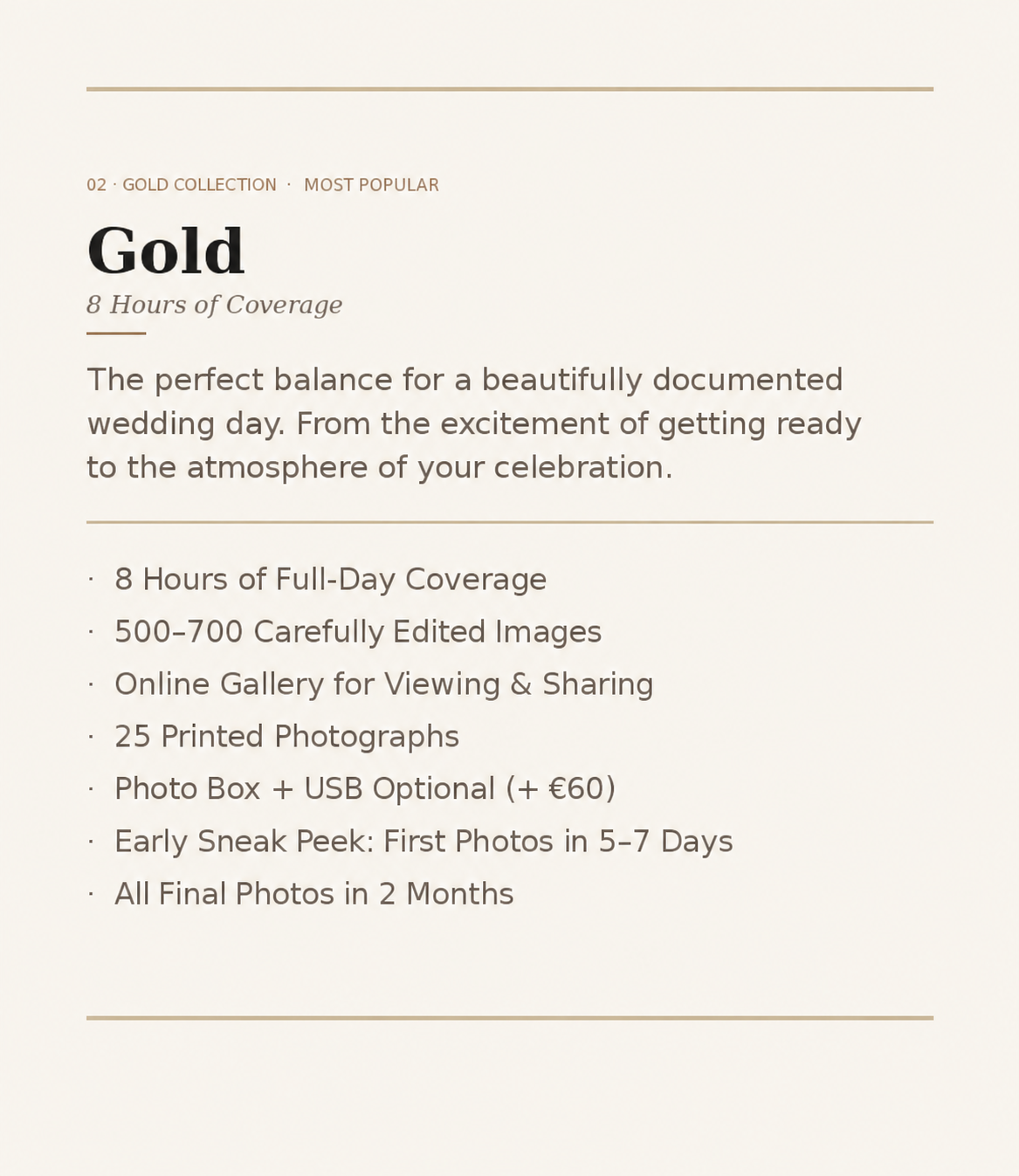 Gold wedding photography package