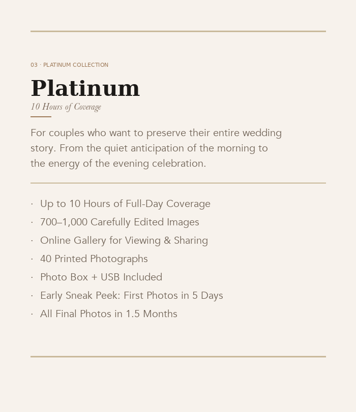 Platinum wedding photography package